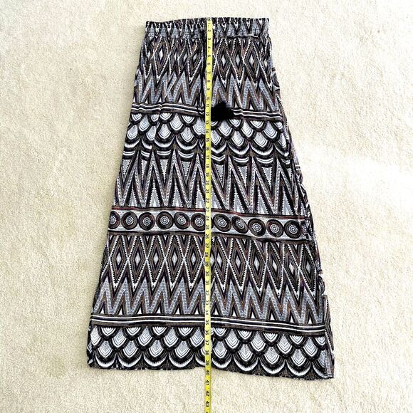 H&M Women's Maxi Geometric Viscose Elastic Waist Boho Crinkled Skirt Sz 12 - Picture 11 of 13